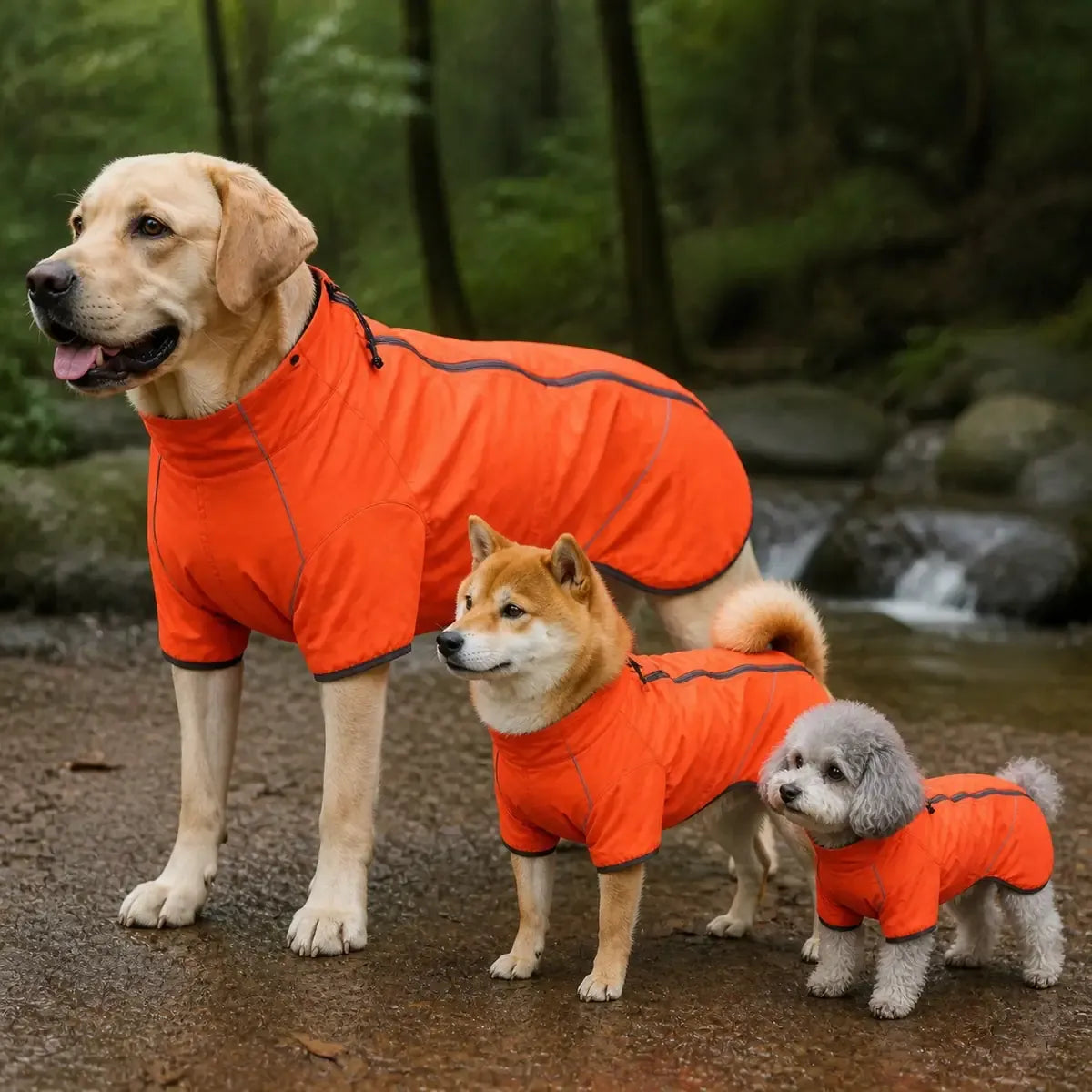 Four-Leg Dog Rain Jacket worn by a dog during an everyday outing, view 3