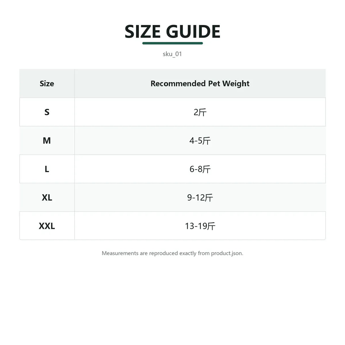 Size guide for Plush Pet Vest with fit measurements