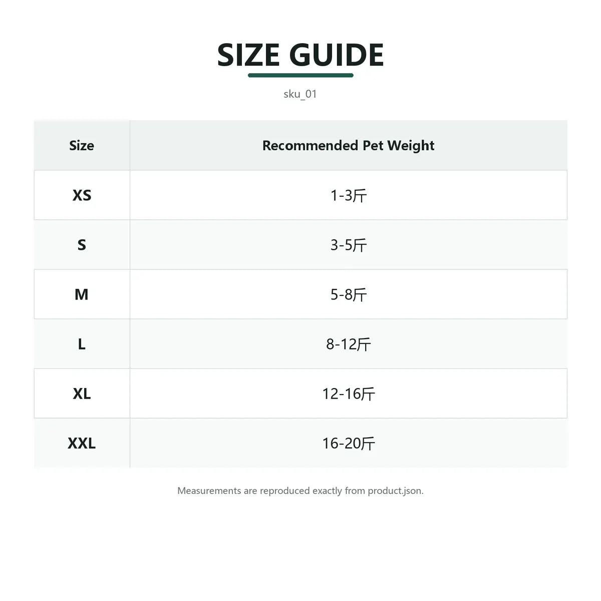 Size guide for Pastel Fleece Pet Suit with fit measurements