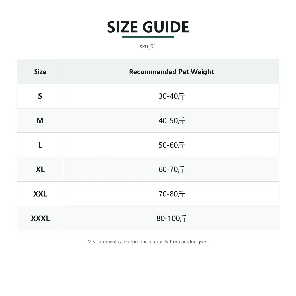 Size guide for Striped Fleece Dog Sweater for Large Breeds with fit measurements