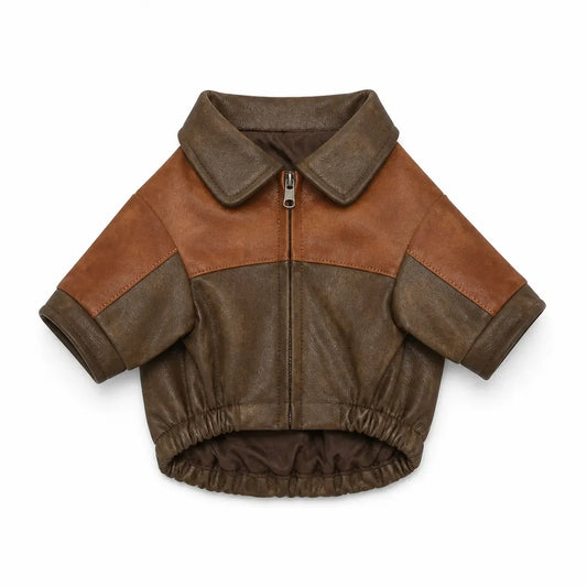 Brown Colorblock brown colorblock dog jacket shown alone on a white background