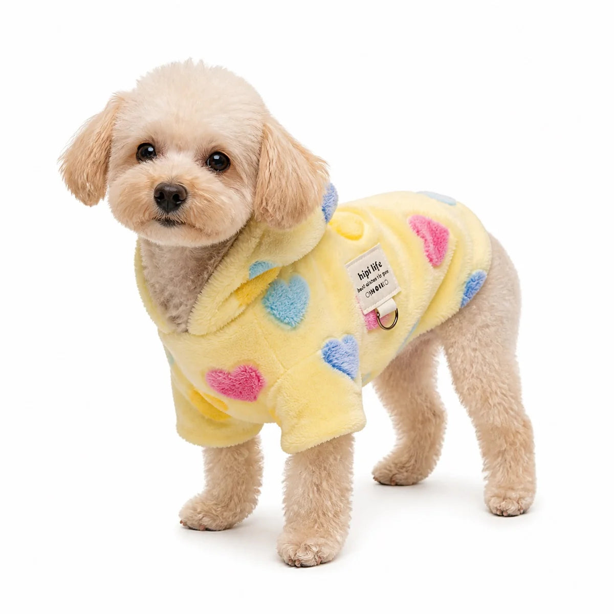 pet wearing a Yellow Heart heart print fleece pet shirt