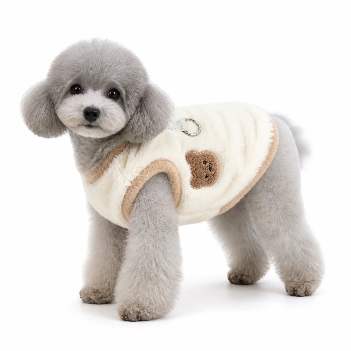 pet wearing a Brown Trim plush bear pet vest