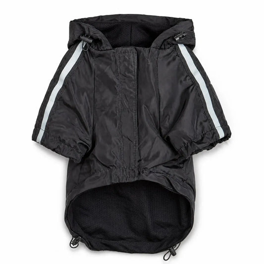 Black Reflective Outdoor Dog Rain Jacket shown alone on a white background