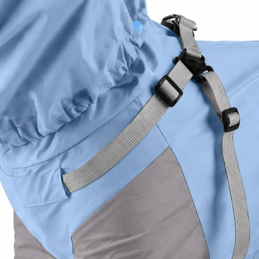 Close detail of Colorblock Dog Rain Jacket showing visible texture and construction