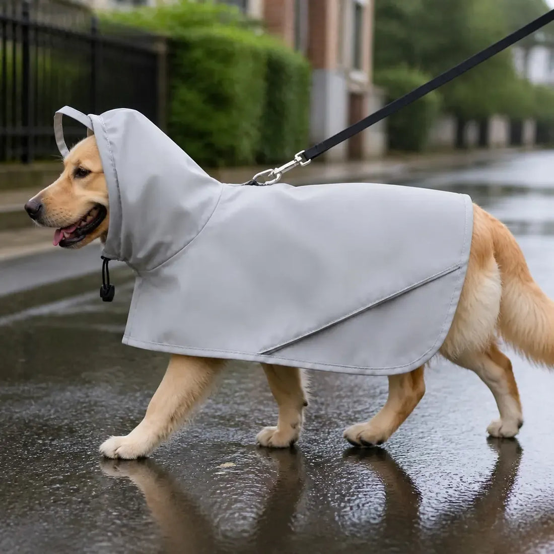 Dog Rainwear and Boot Set worn by a dog during an everyday outing