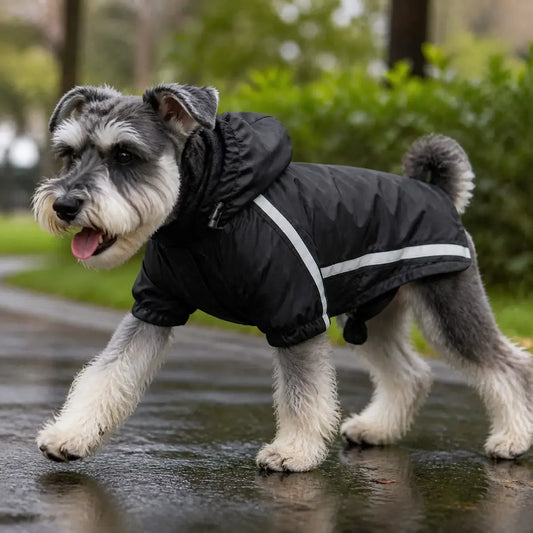 Reflective Outdoor Dog Rain Jacket worn by a dog during an everyday outing