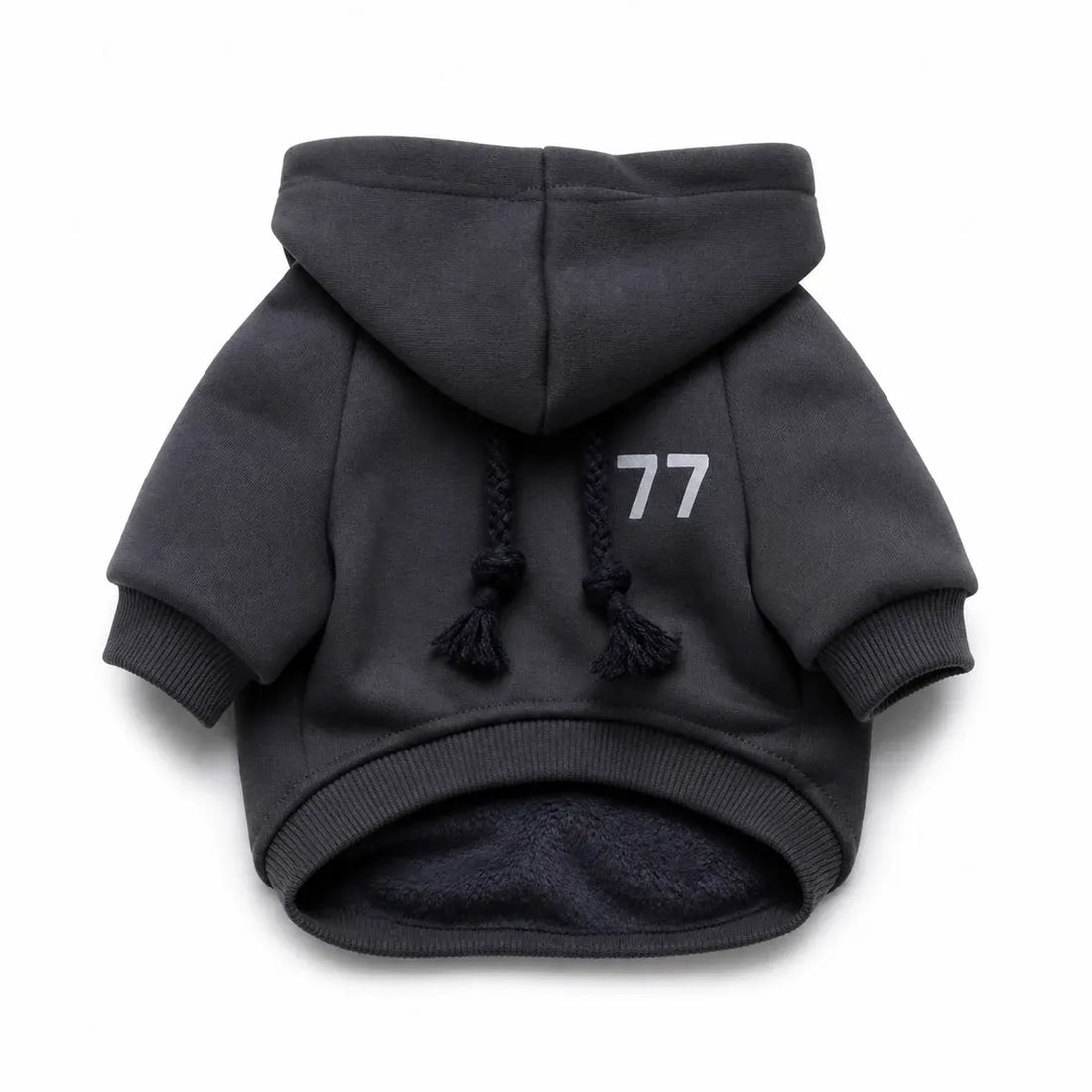 Charcoal fleece lined hooded cat sweatshirt shown alone on a white background