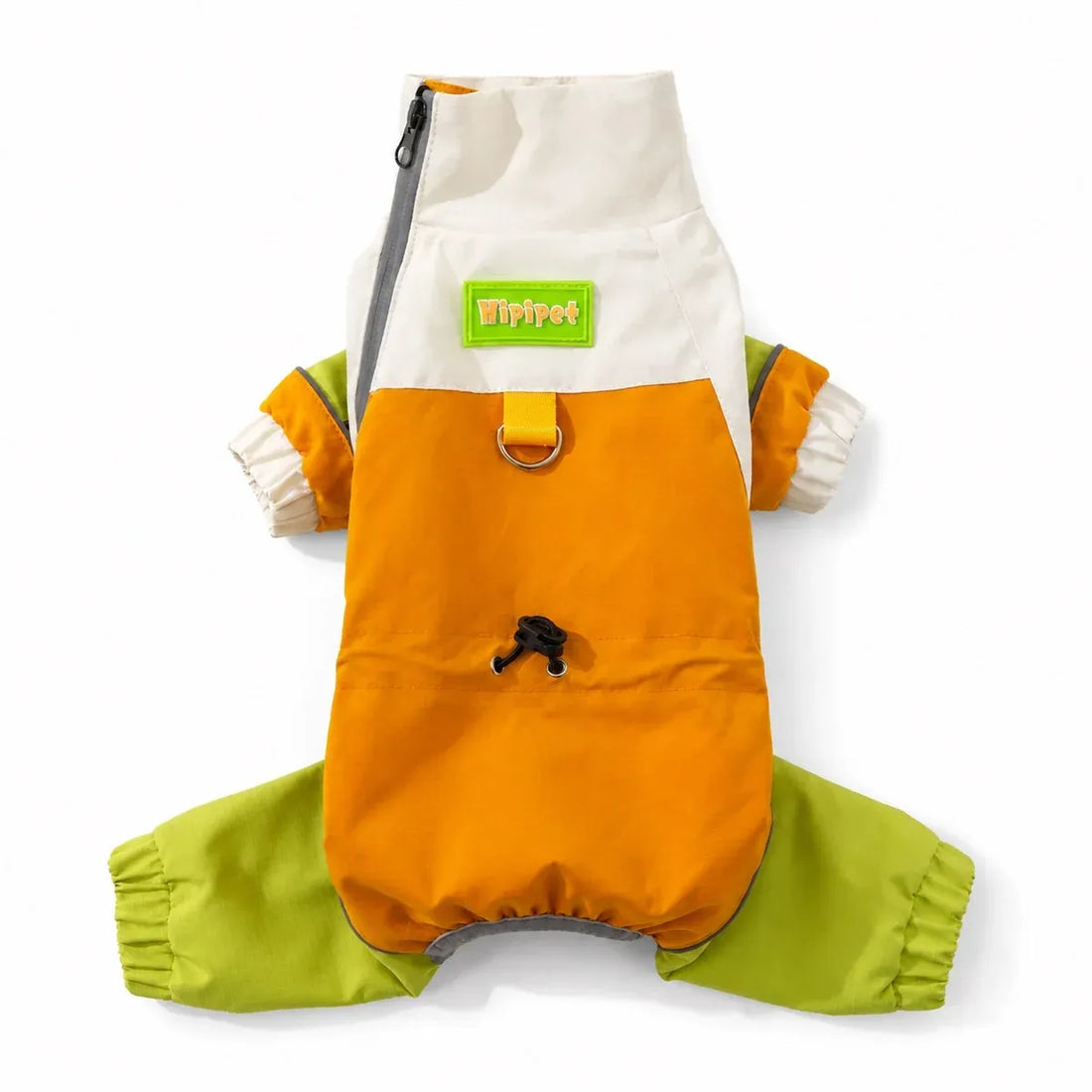 Yellow hooded dog rain jacket shown alone on a white background