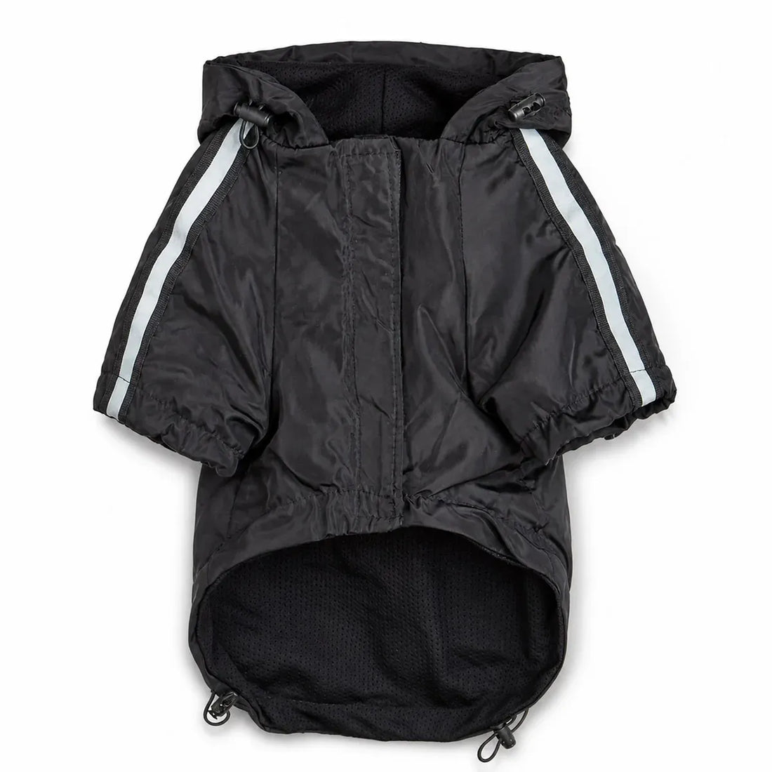 Black Reflective Outdoor Dog Rain Jacket shown alone on a white background