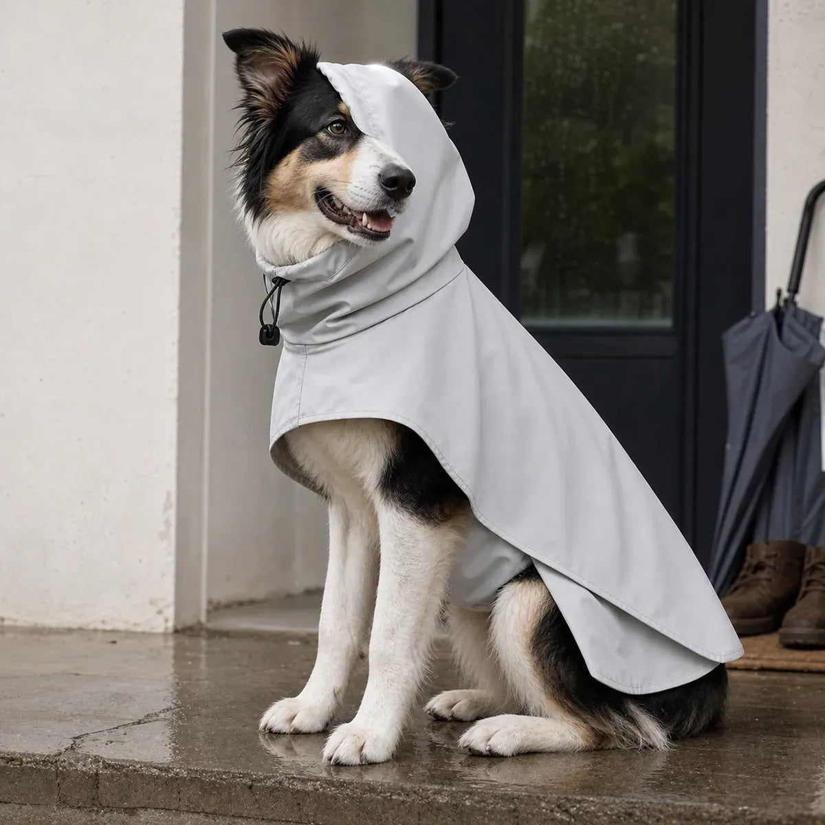Dog Rainwear and Boot Set worn by a dog during an everyday outing, view 2