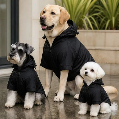 Hooded Dog Rain Poncho worn by a dog during an everyday outing, view 3