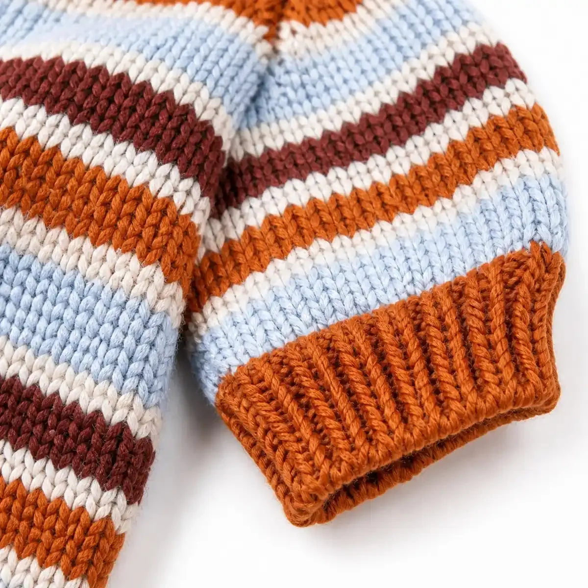 Close detail of Caramel Stripe Pet Sweater showing visible texture and construction