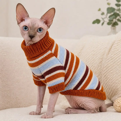 Caramel Stripe Pet Sweater worn by a pet during an everyday outing, view 2