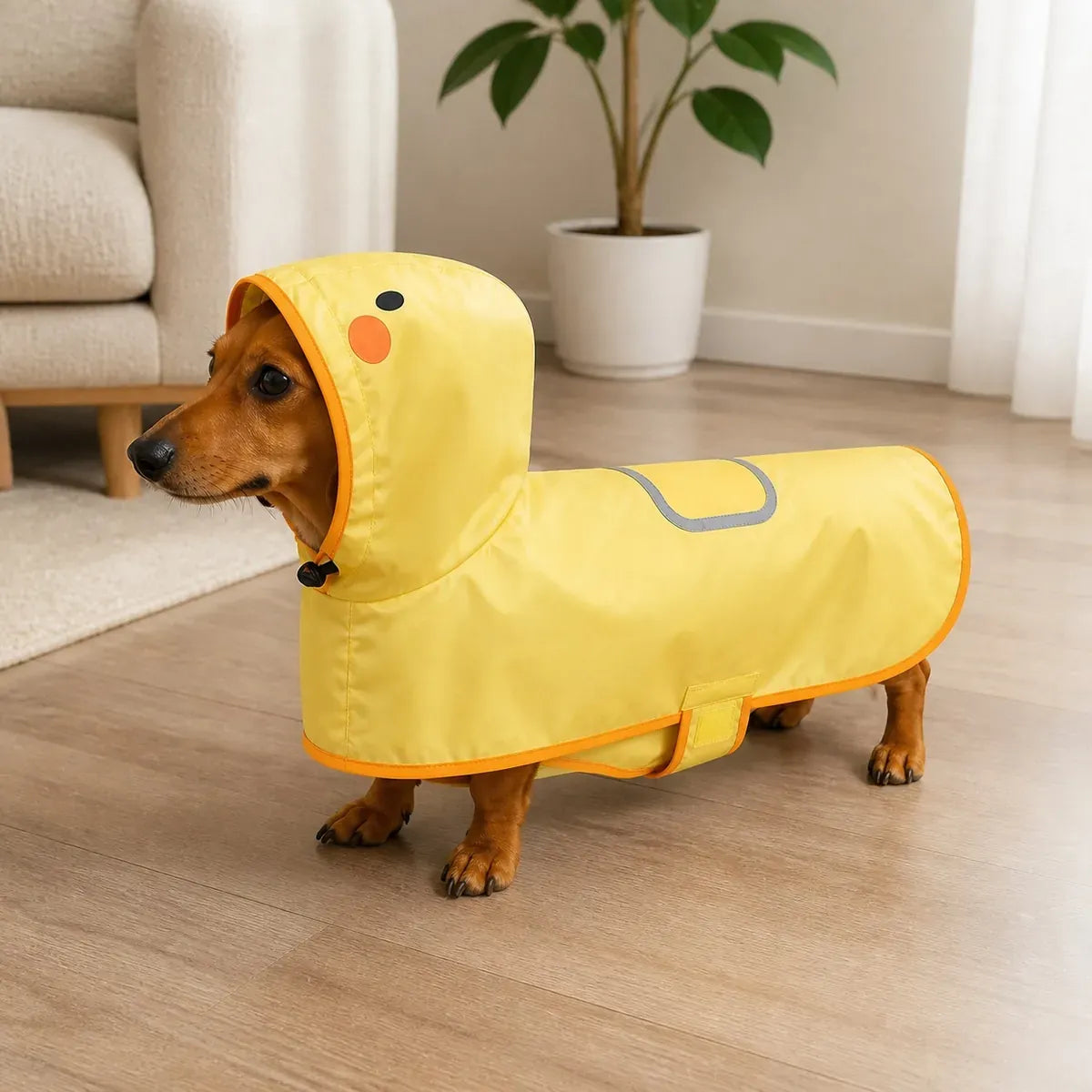 Duck Cape Dog Raincoat worn by a dog during an everyday outing, view 2