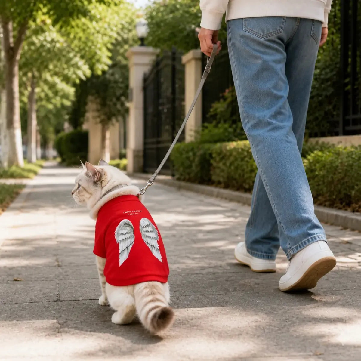 Black and Red Dog Sweatshirt worn by a dog during an everyday outing, view 3