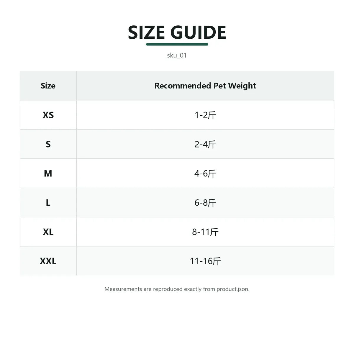 Size guide for Black and Red Dog Sweatshirt with fit measurements