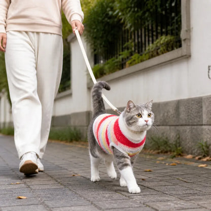 Rainbow Stripe Dog Vest worn by a dog during an everyday outing, view 3