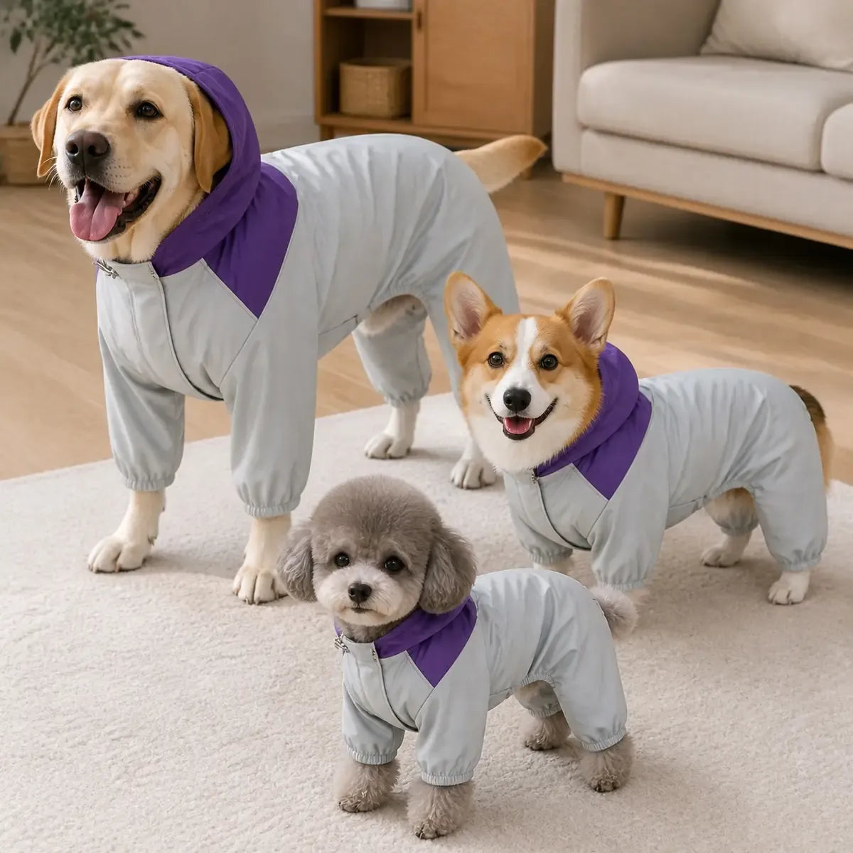 Colorblock Utility Dog Raincoat worn by a dog during an everyday outing, view 3