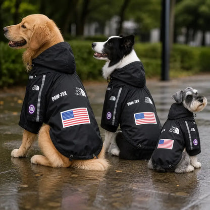 Flag Print Large Dog Rain Jacket worn by a dog during an everyday outing, view 3