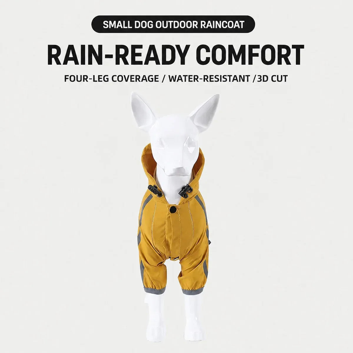 Water-resistant four-leg hooded raincoat for small dogs