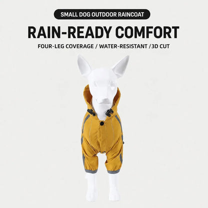 Water-resistant four-leg hooded raincoat for small dogs