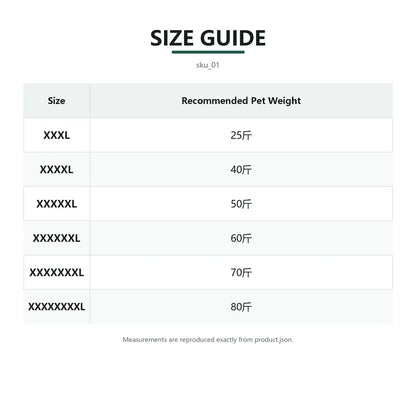 Size guide for Colorblock Full-Coverage Dog Raincoat with fit measurements
