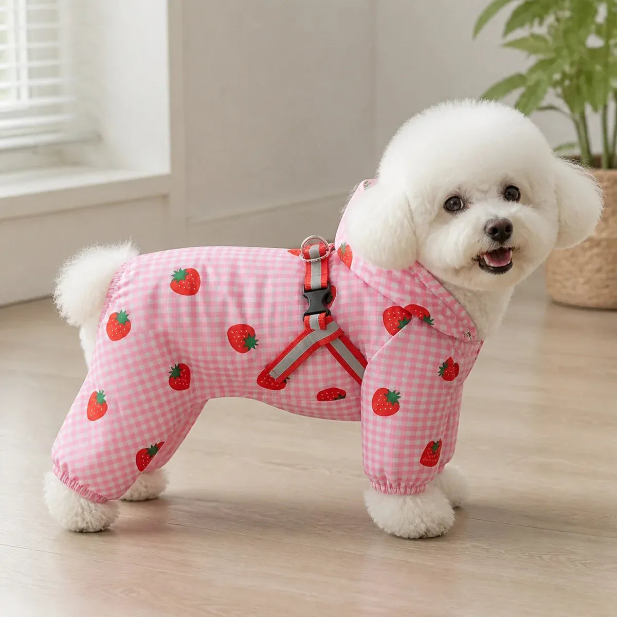 Duck Character Dog Raincoat worn by a dog during an everyday outing, view 2
