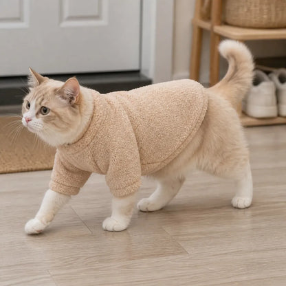 Fleece Cat Hoodie worn by a cat during an everyday outing