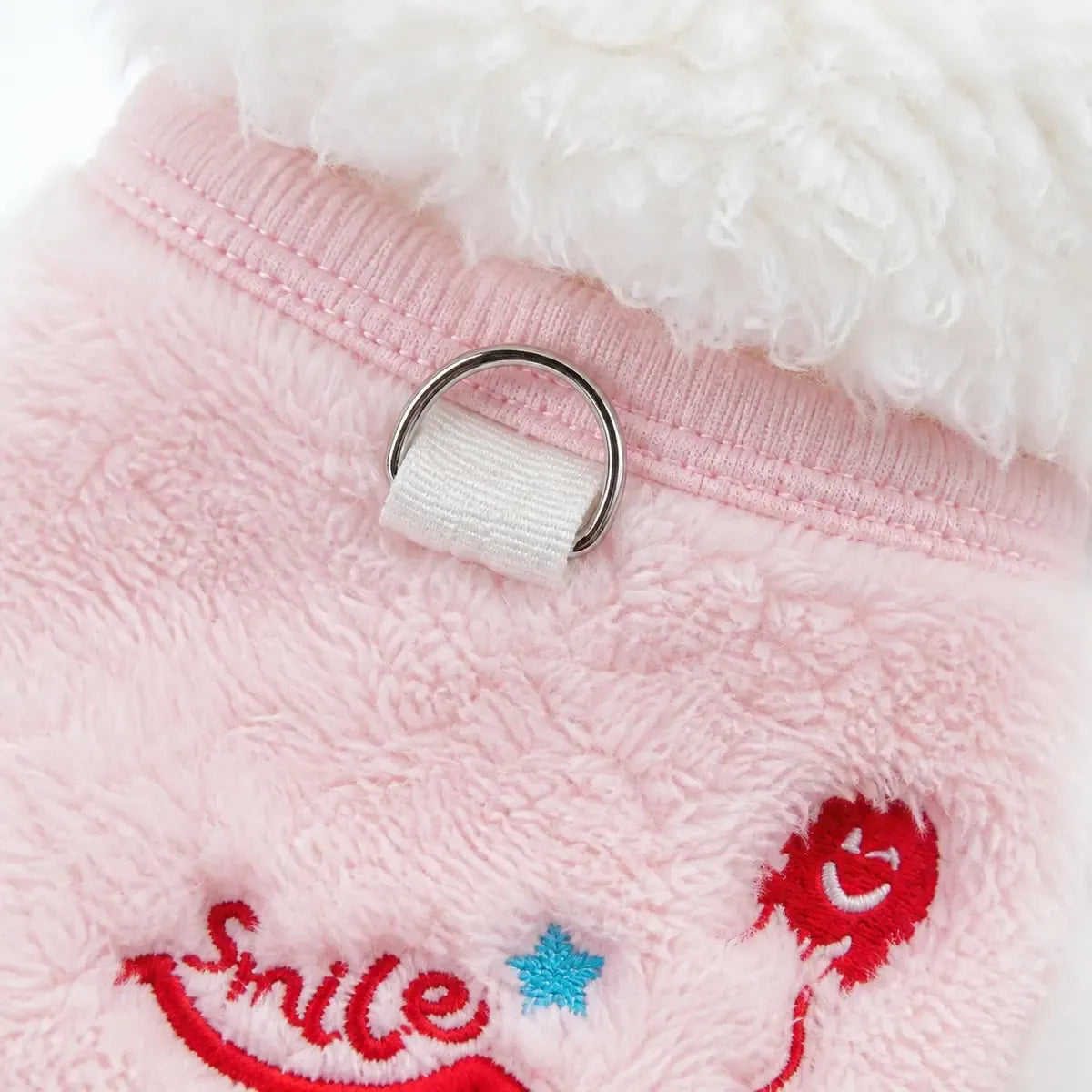 Close detail of Embroidered Fleece Dog Vest showing visible texture and construction