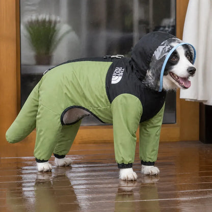 Full-Coverage Large Dog Raincoat worn by a dog during an everyday outing, view 2