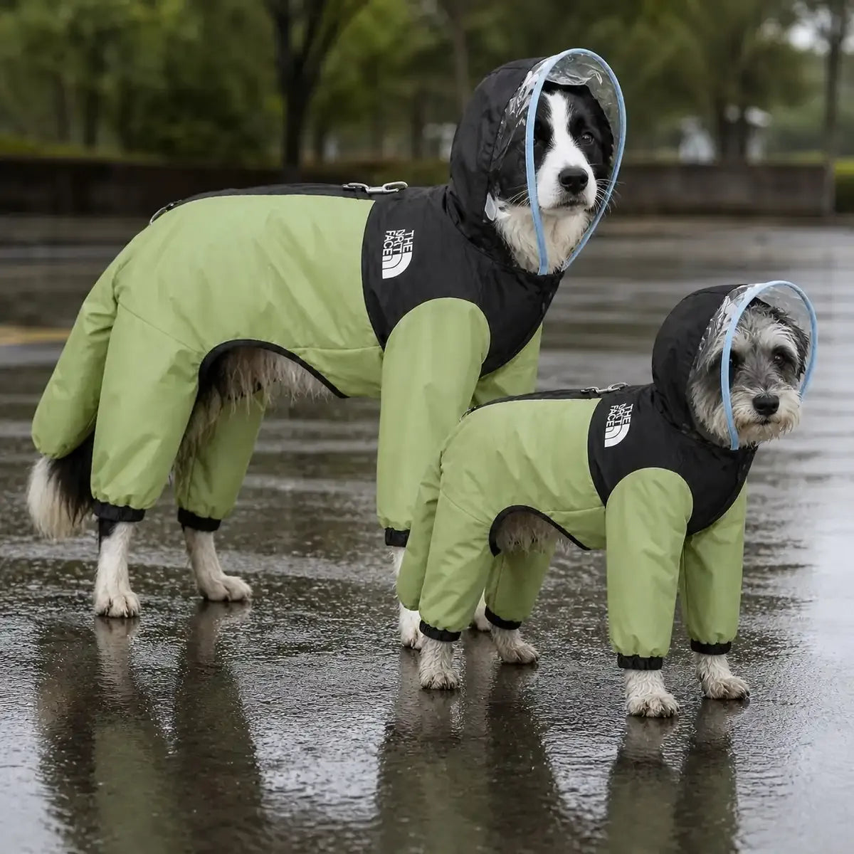 Full-Coverage Large Dog Raincoat worn by a dog during an everyday outing, view 3