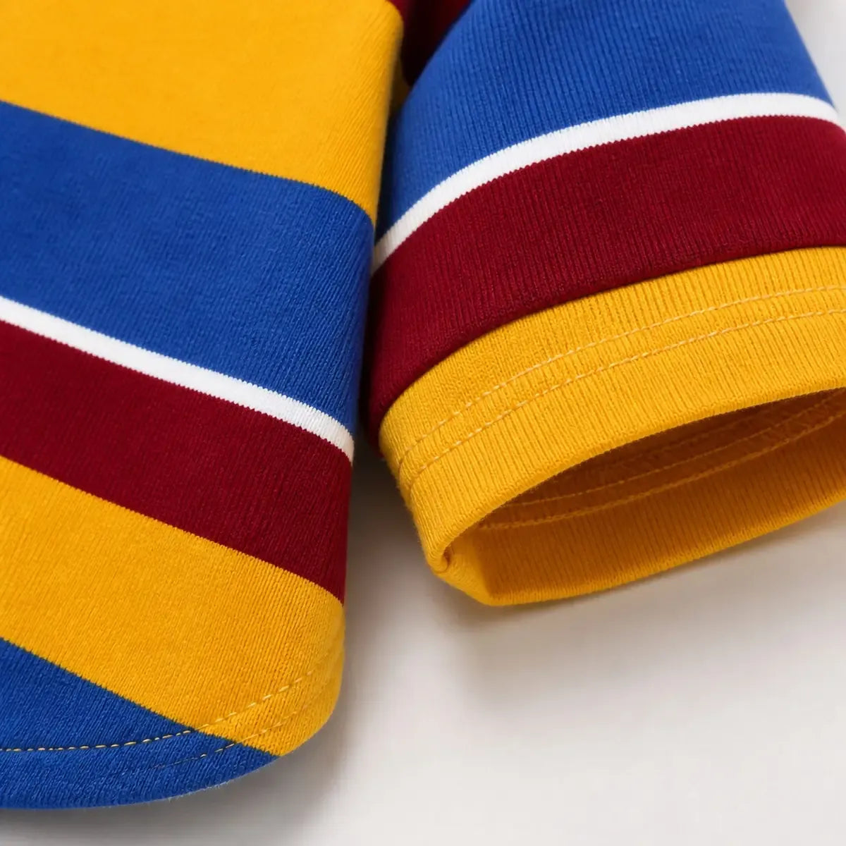 Close detail of Striped Dog Sweatshirt showing visible texture and construction