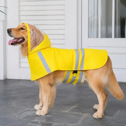 Reflective Hooded Dog Raincoat worn by a dog during an everyday outing, view 2