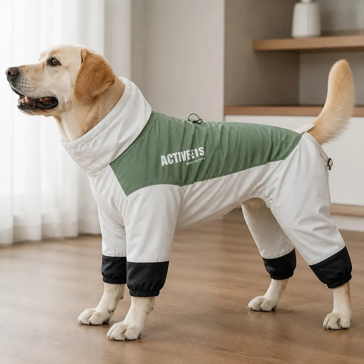 Colorblock Dog Raincoat worn by a dog during an everyday outing, view 2