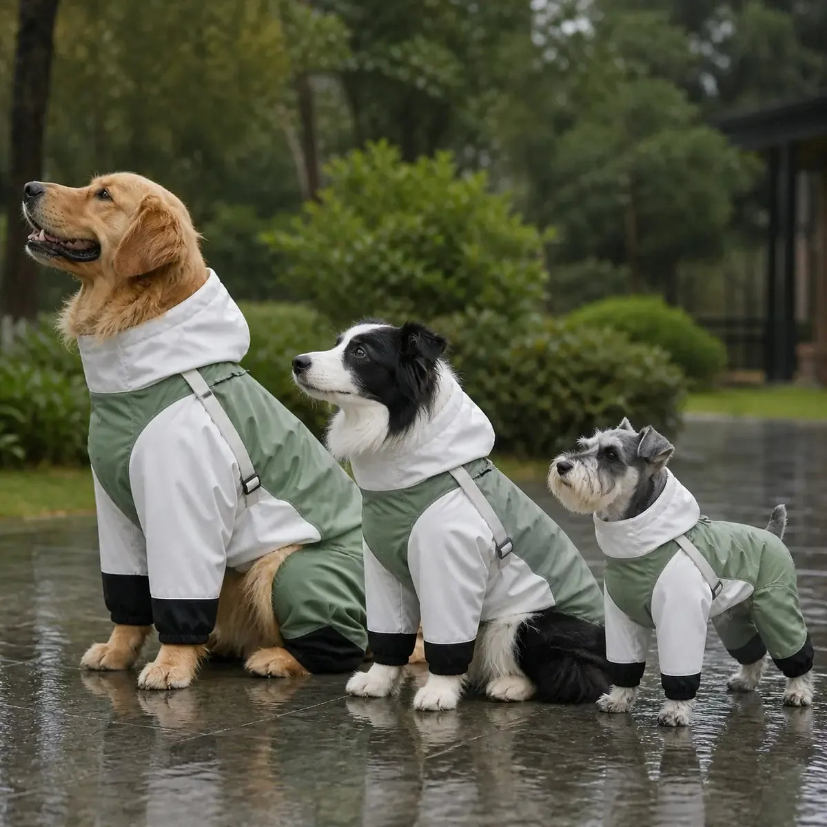 Colorblock Dog Raincoat worn by a dog during an everyday outing, view 3