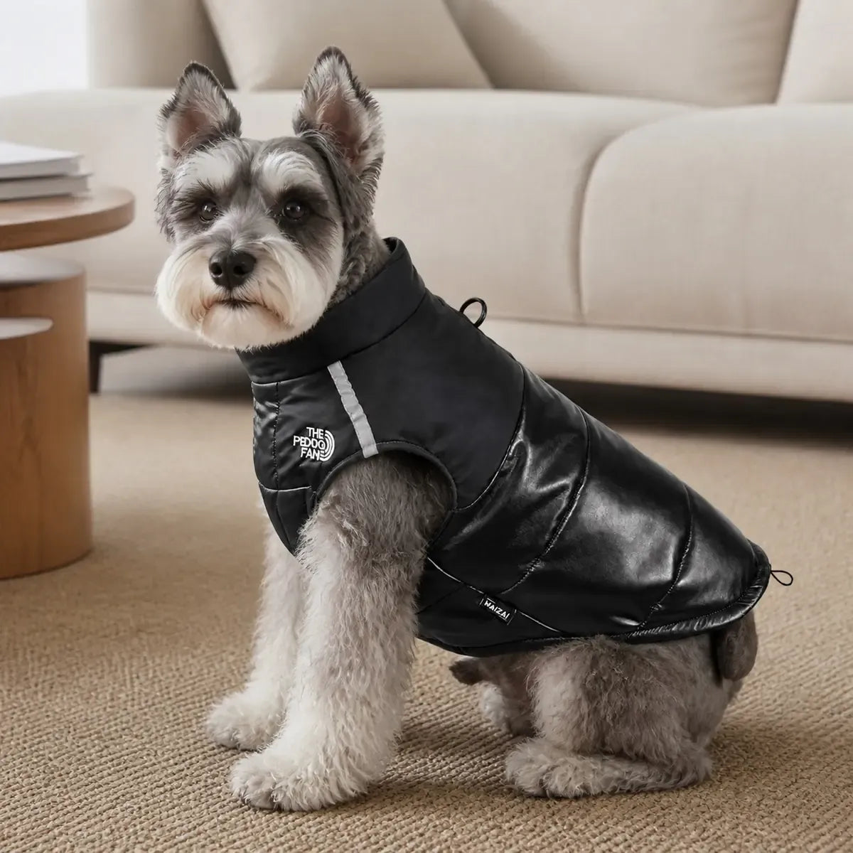 Padded Waterproof Dog Coat worn by a dog during an everyday outing, view 2