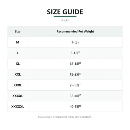 Size guide for Padded Waterproof Dog Coat with fit measurements