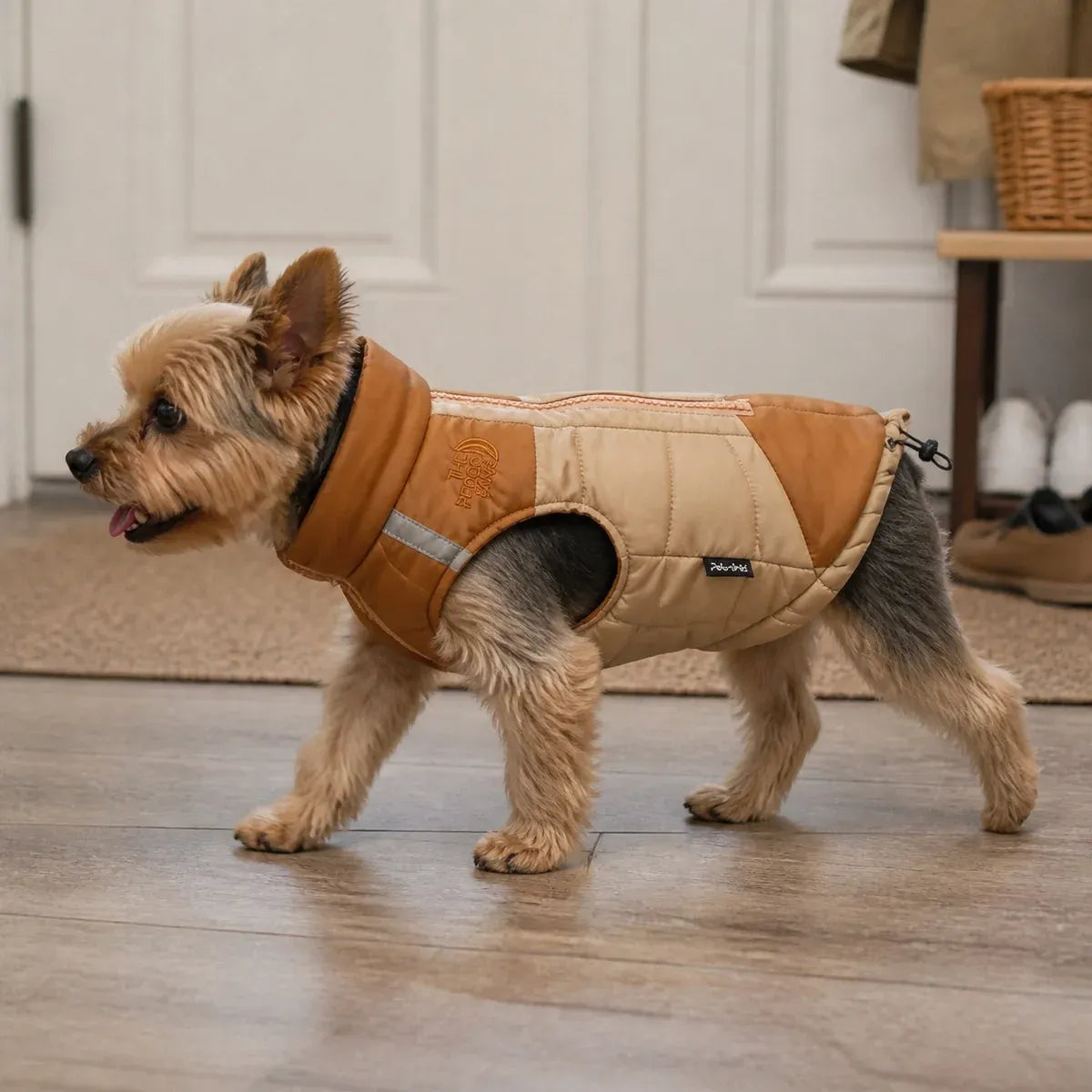 Water-Resistant Padded Dog Coat worn by a dog during an everyday outing