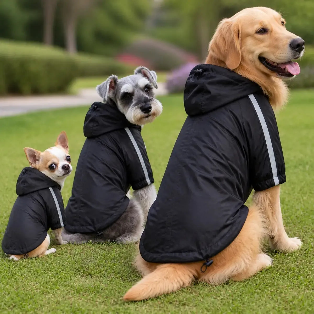 Reflective Outdoor Dog Rain Jacket worn by a dog during an everyday outing, view 3