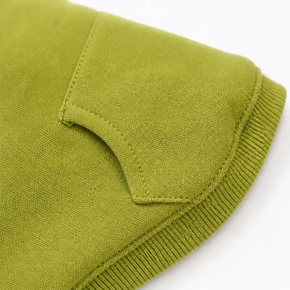Close detail of Green Color-Block Dog Hoodie showing visible texture and construction