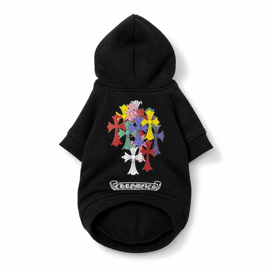 Black black hooded dog sweatshirt shown alone on a white background
