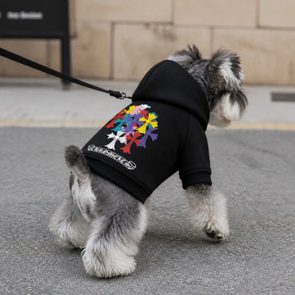 Black black hooded dog sweatshirt lifestyle view
