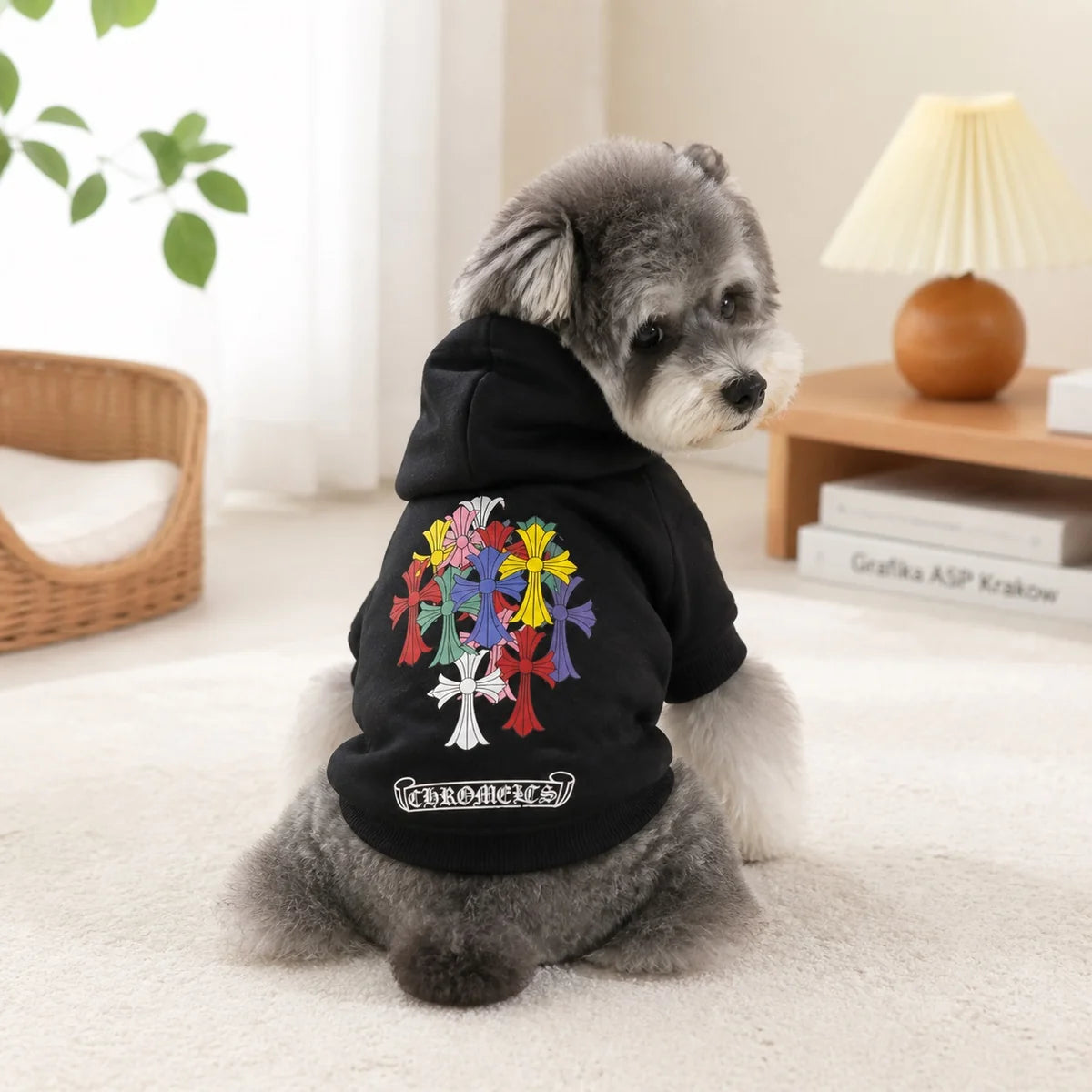 Black black hooded dog sweatshirt feature view