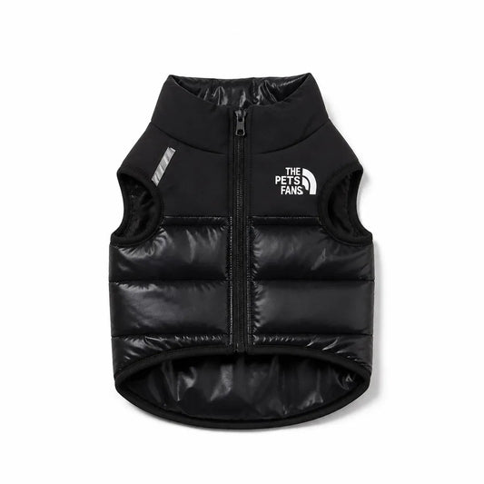 Black Padded Dog Coat shown alone on a white background