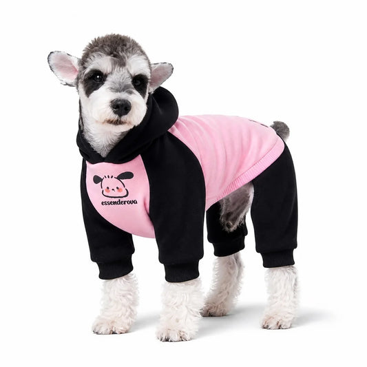 dog wearing a Black and Pink black and pink hooded dog sweatshirt