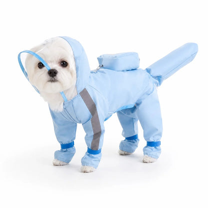 Blue cloud footed suit character full-coverage dog rain suit worn by a pet on a white background, image 6