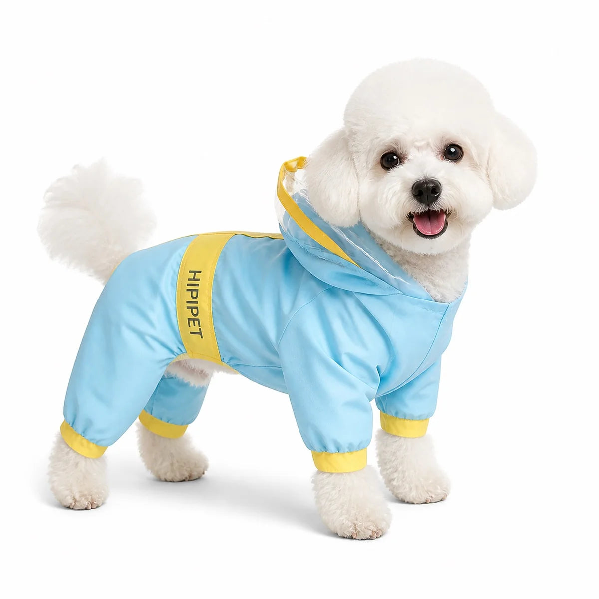 Blue hooded rain suit character full-coverage dog rain suit worn by a pet on a white background, image 21