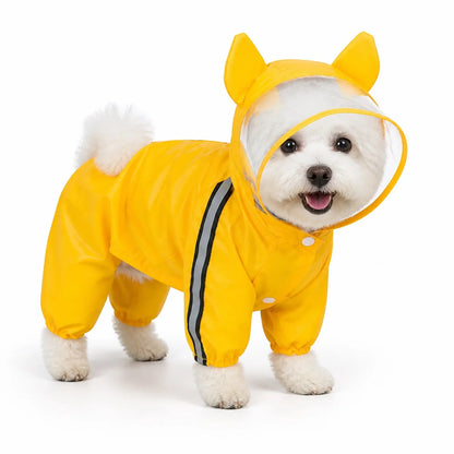 Yellow bear rain suit character full-coverage dog rain suit worn by a pet on a white background, image 5