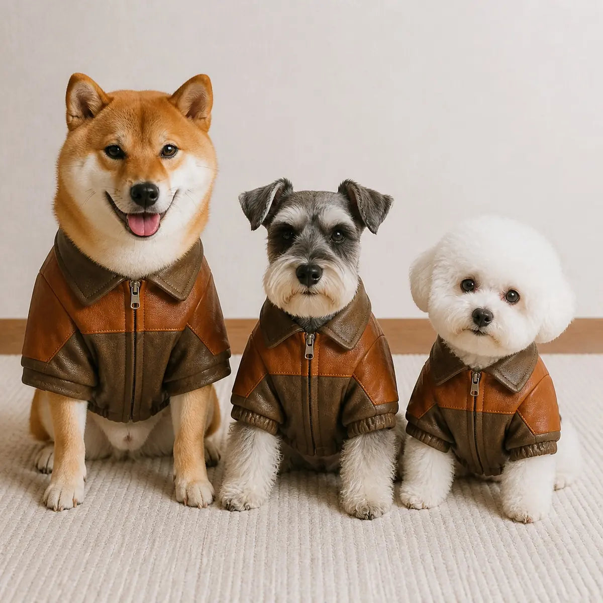 brown colorblock dog jacket multi-breed showcase